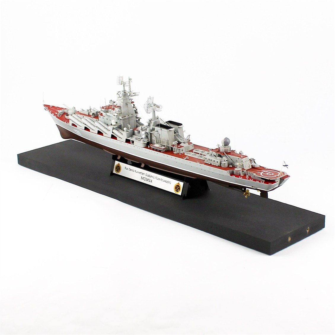 QD410 1/350 Ölçek, Moskva Rus Güdümlü Füze Kruvazörü, Camekanlı, Sergilemeye Hazır, Plastik Gemi Modeli