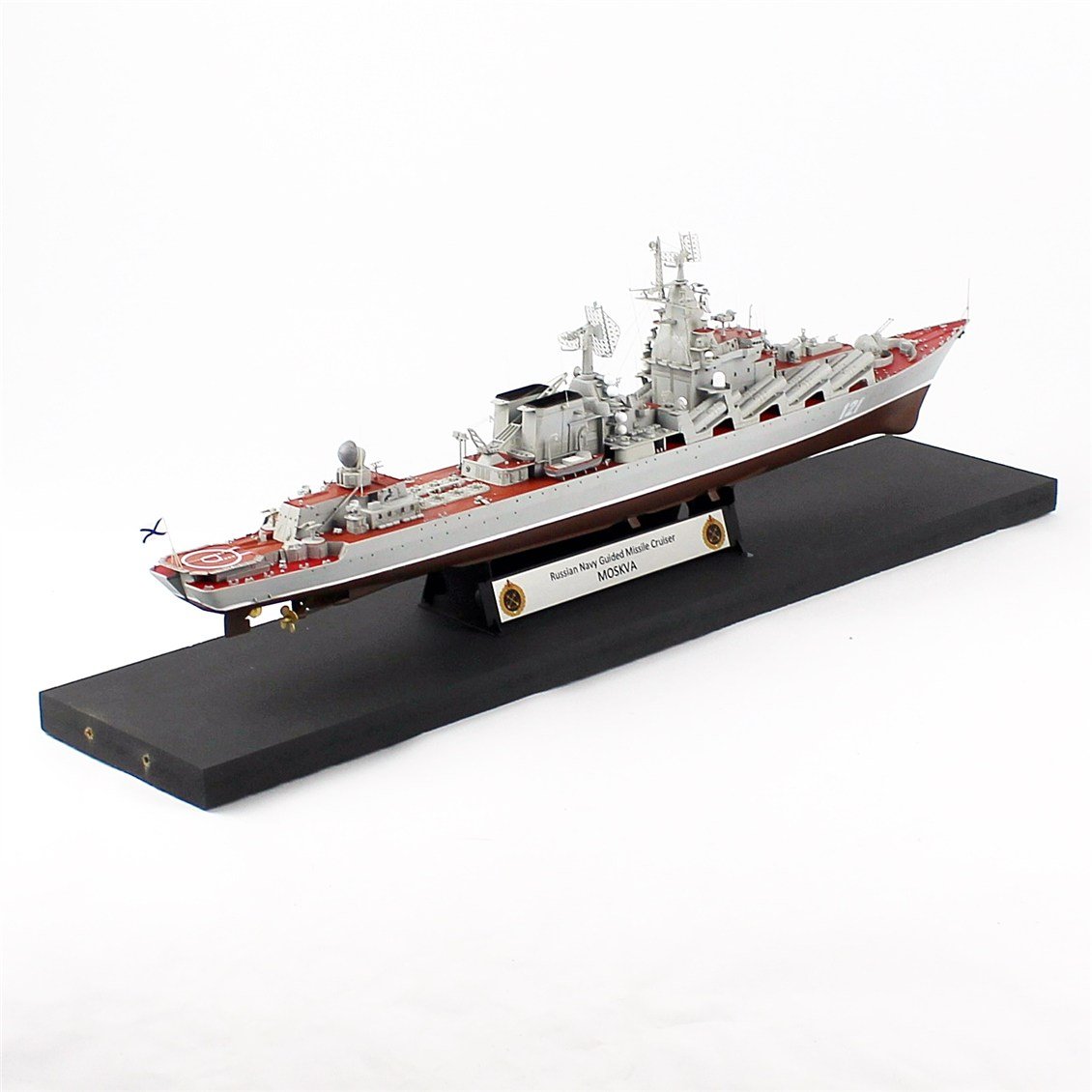 QD410 1/350 Ölçek, Moskva Rus Güdümlü Füze Kruvazörü, Camekanlı, Sergilemeye Hazır, Plastik Gemi Modeli