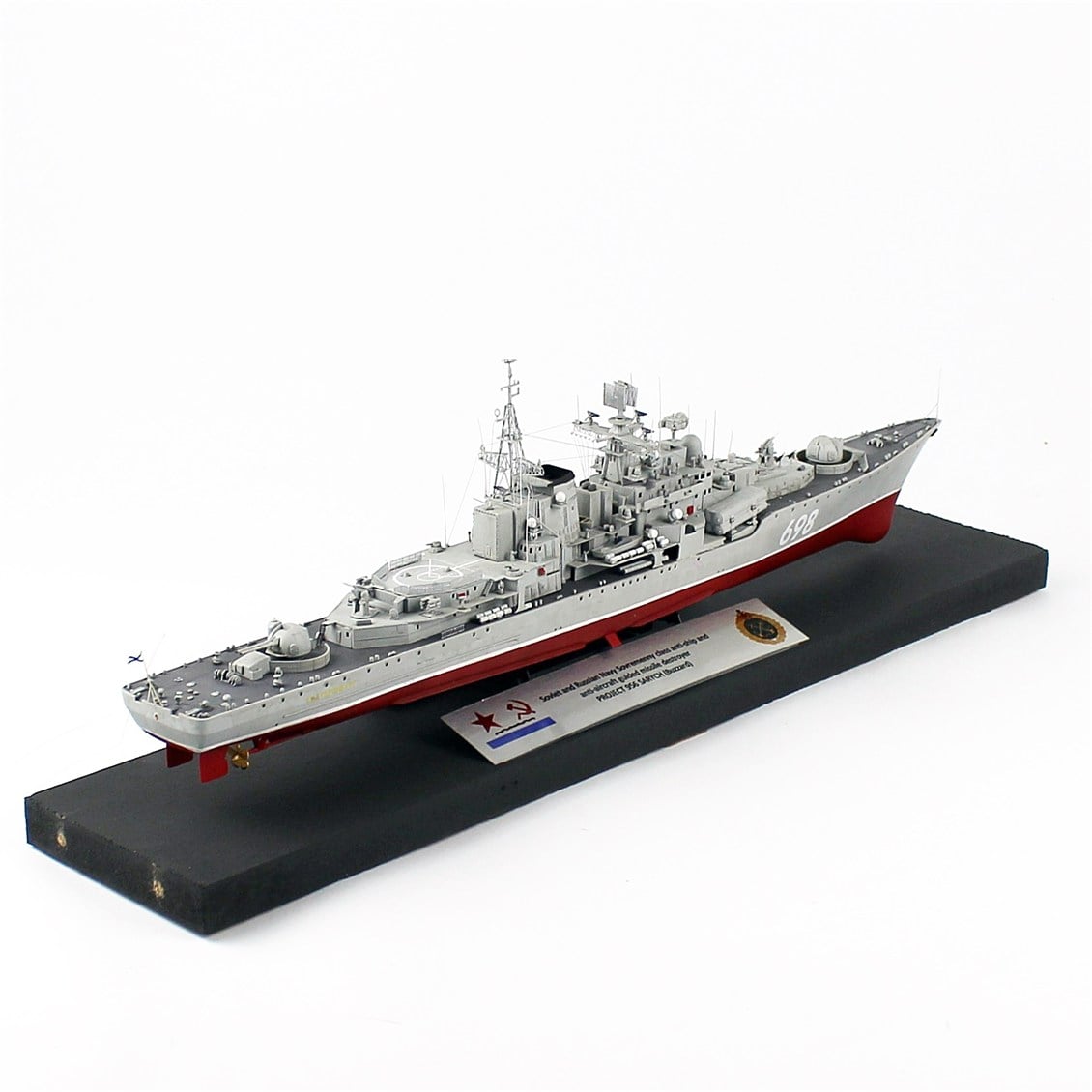 QD412 1/350 Ölçek, Project 956 Sarych, Rus Uçaksavar ve Füze Kruvazörü,  Camekanlı, Sergilemeye Hazır, Plastik Gemi Modeli