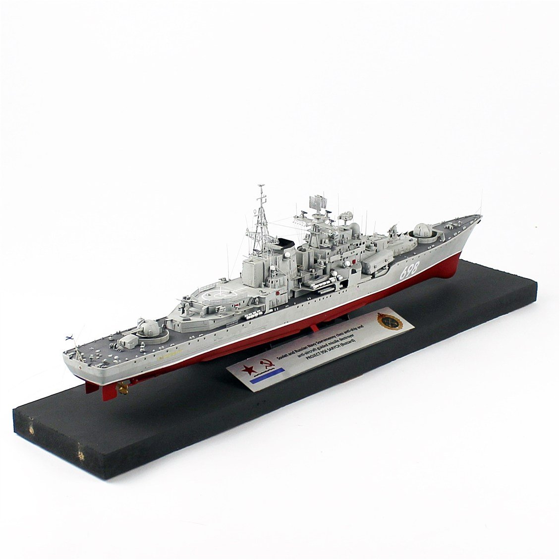 QD412 1/350 Ölçek, Project 956 Sarych, Rus Uçaksavar ve Füze Kruvazörü,  Camekanlı, Sergilemeye Hazır, Plastik Gemi Modeli