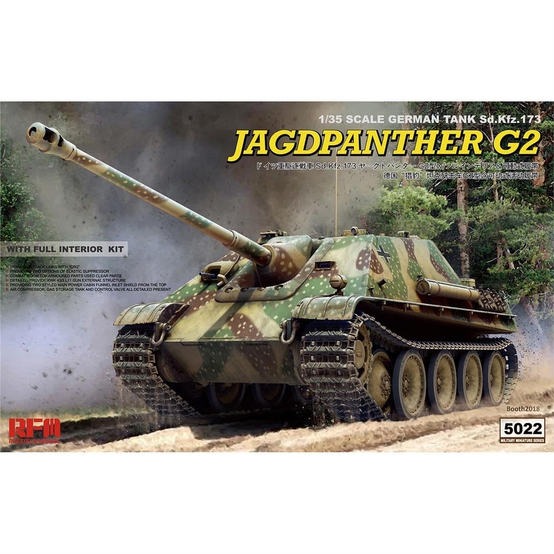 RFM 5022 1/35 Ölçek, Jagdpanther G2, İç Detaylı İmha Tanklı, Plastik Model kiti