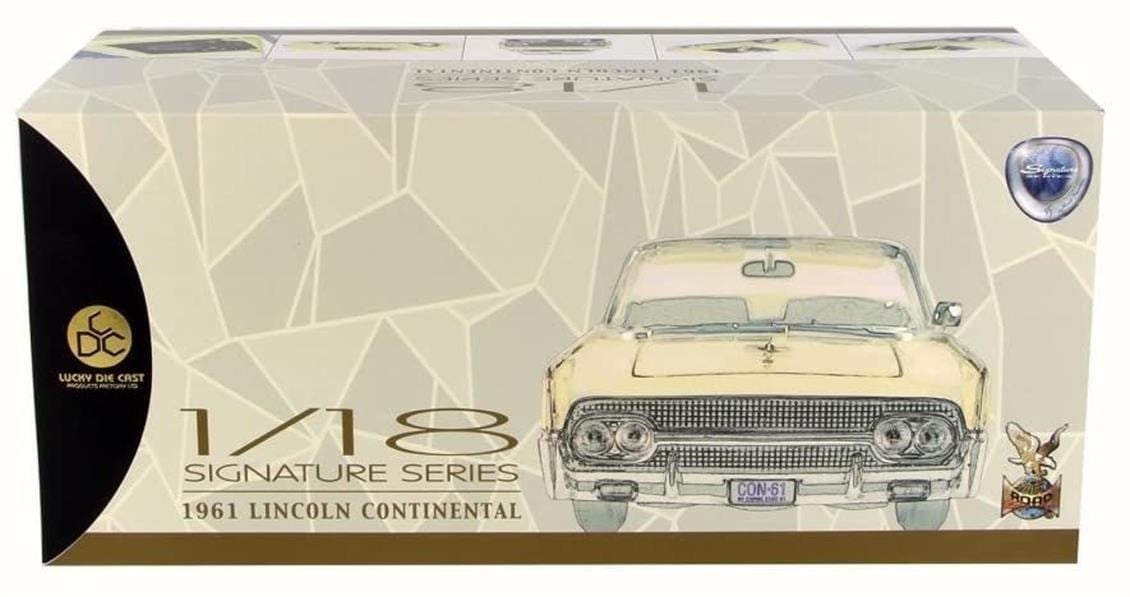 Road Signature 20088 1/18 Ölçek, 1961 Lincoln Continantal, Yellow, Sergilemeye Hazır Metal Araba Modeli