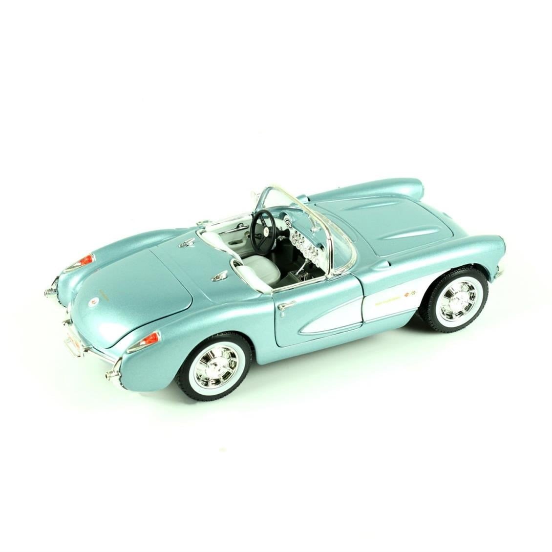 Road Signature 92018 1/18 Ölçek, 1957 Chevrolet Corvette, Metallic Blue, Sergilemeye Hazır Metal Araba Modeli