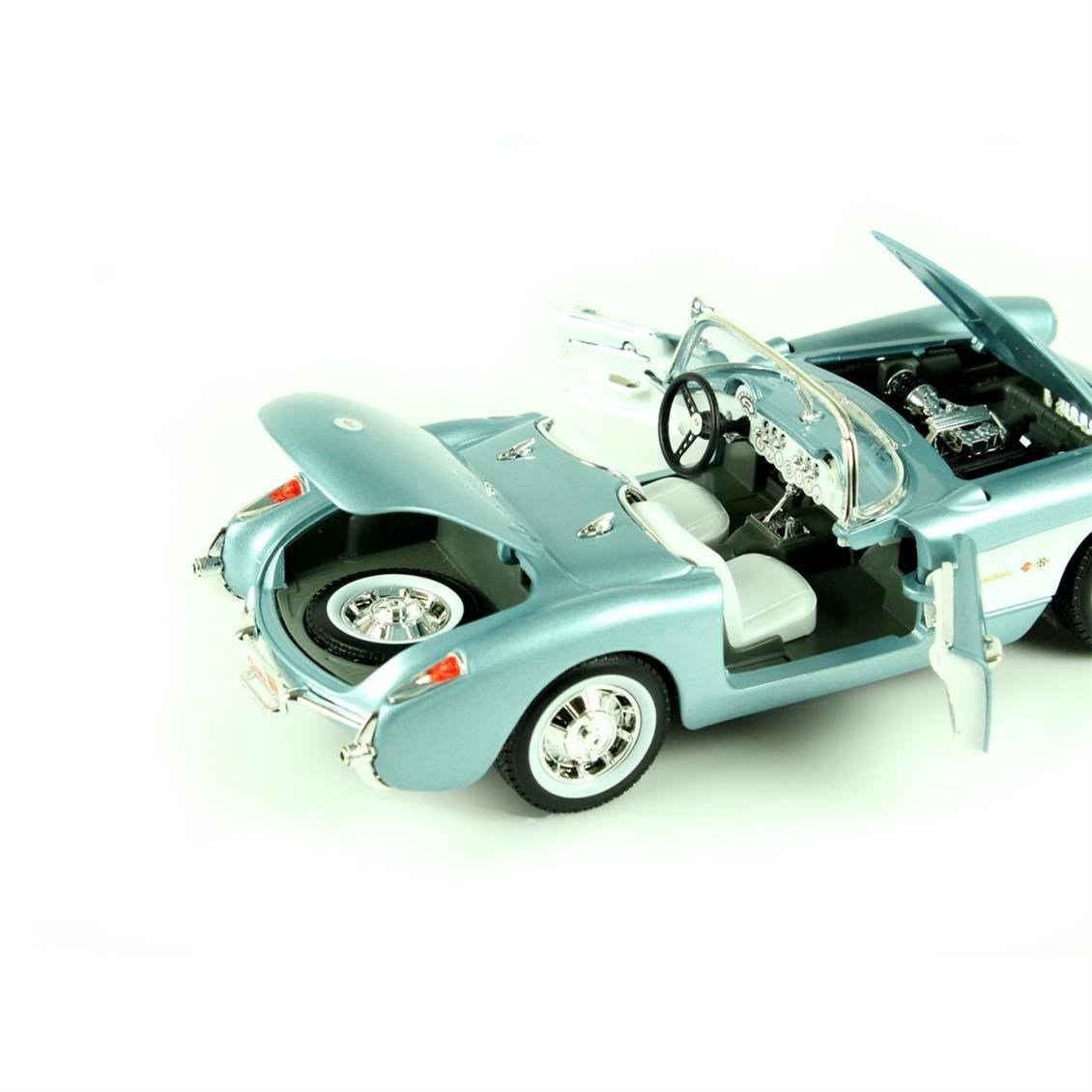 Road Signature 92018 1/18 Ölçek, 1957 Chevrolet Corvette, Metallic Blue, Sergilemeye Hazır Metal Araba Modeli