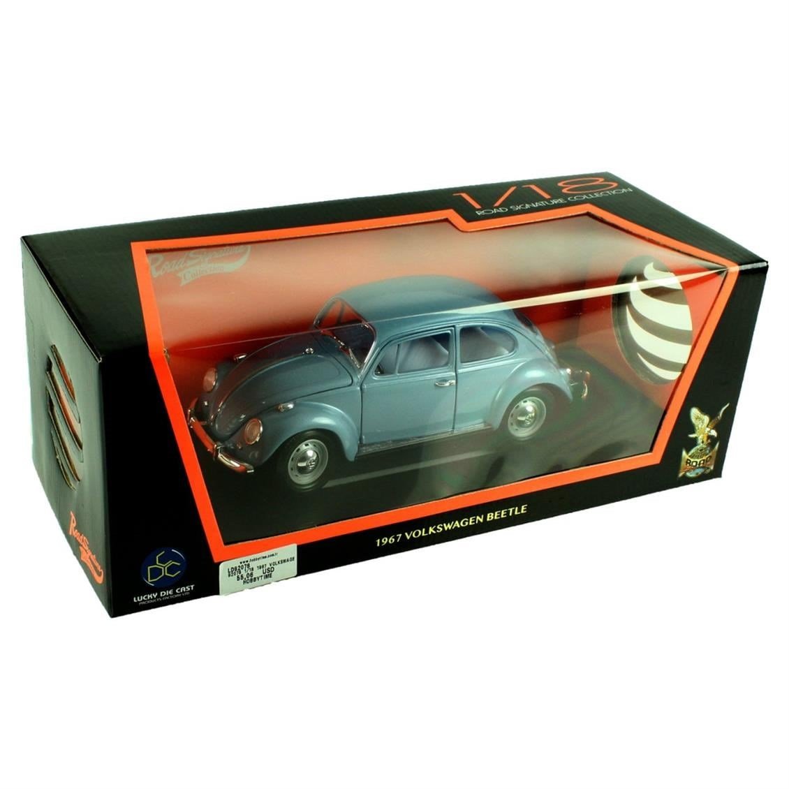 Road Signature 92078 1/18 Ölçek, 1967 Volkwagen Beetle, Metallic Blue, Sergilemeye Hazır Metal Araba Modeli
