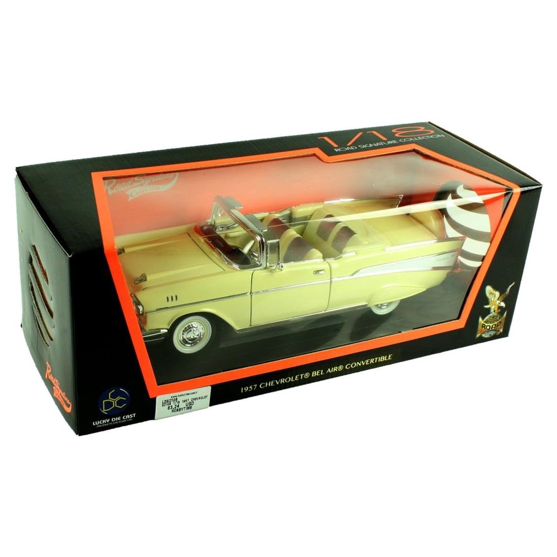 Road Signature 92108 1/18 Ölçek, 1957 Chevrolet Belair, Cream, Sergilemeye Hazır Metal Araba Modeli