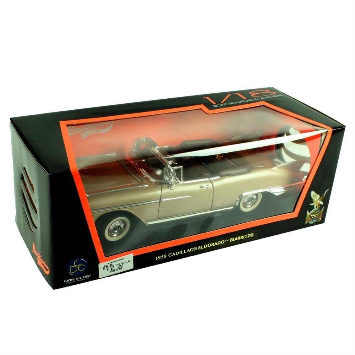 Road Signature 92158 1/18 Ölçek, 1958 Cadillac Eldorado, Biarritz Gold, Sergilemeye Hazır Metal Araba Modeli
