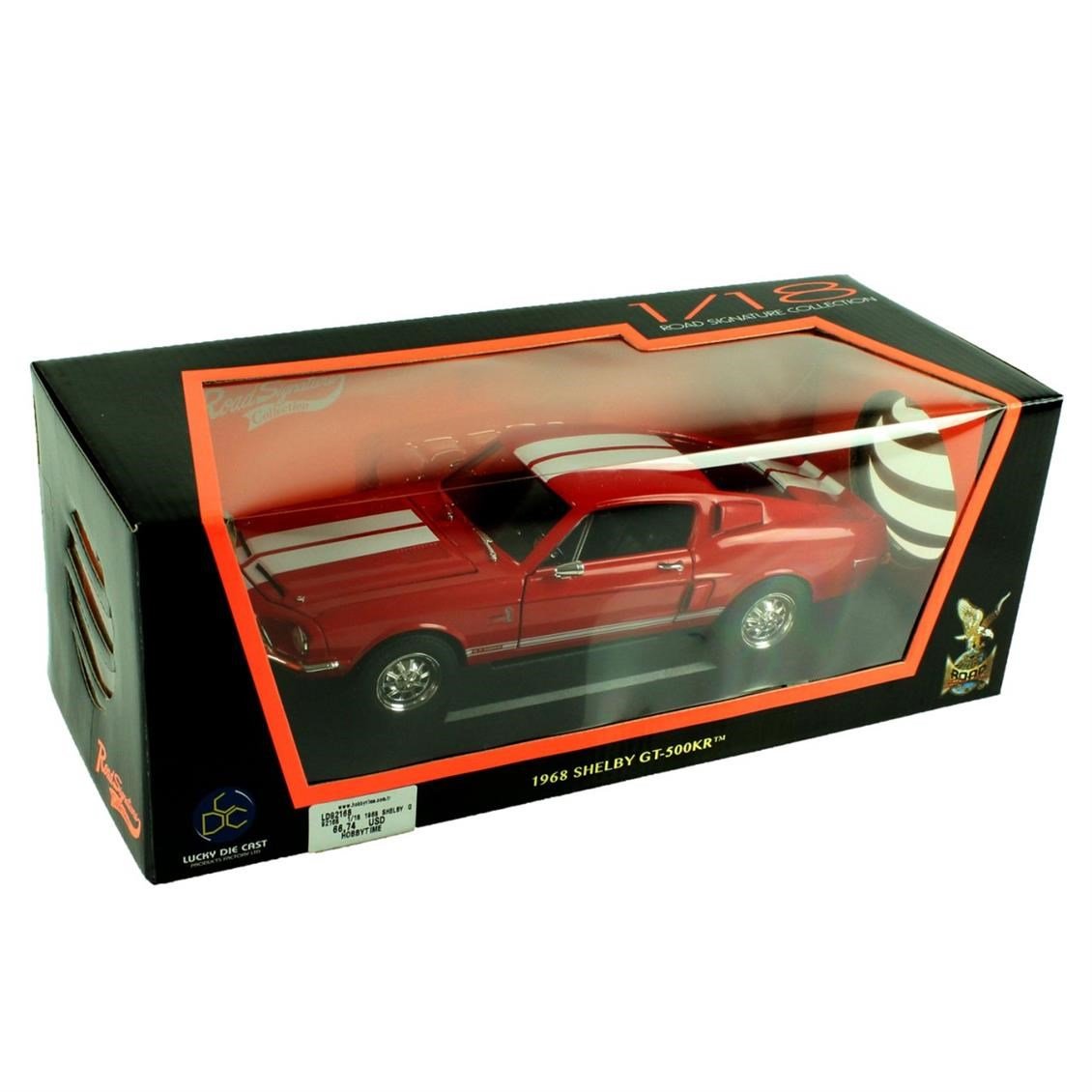 Road Signature 92168 1/18 Ölçek, 1968 Shelby GT500KR, Red, Sergilemeye Hazır Metal Araba Modeli