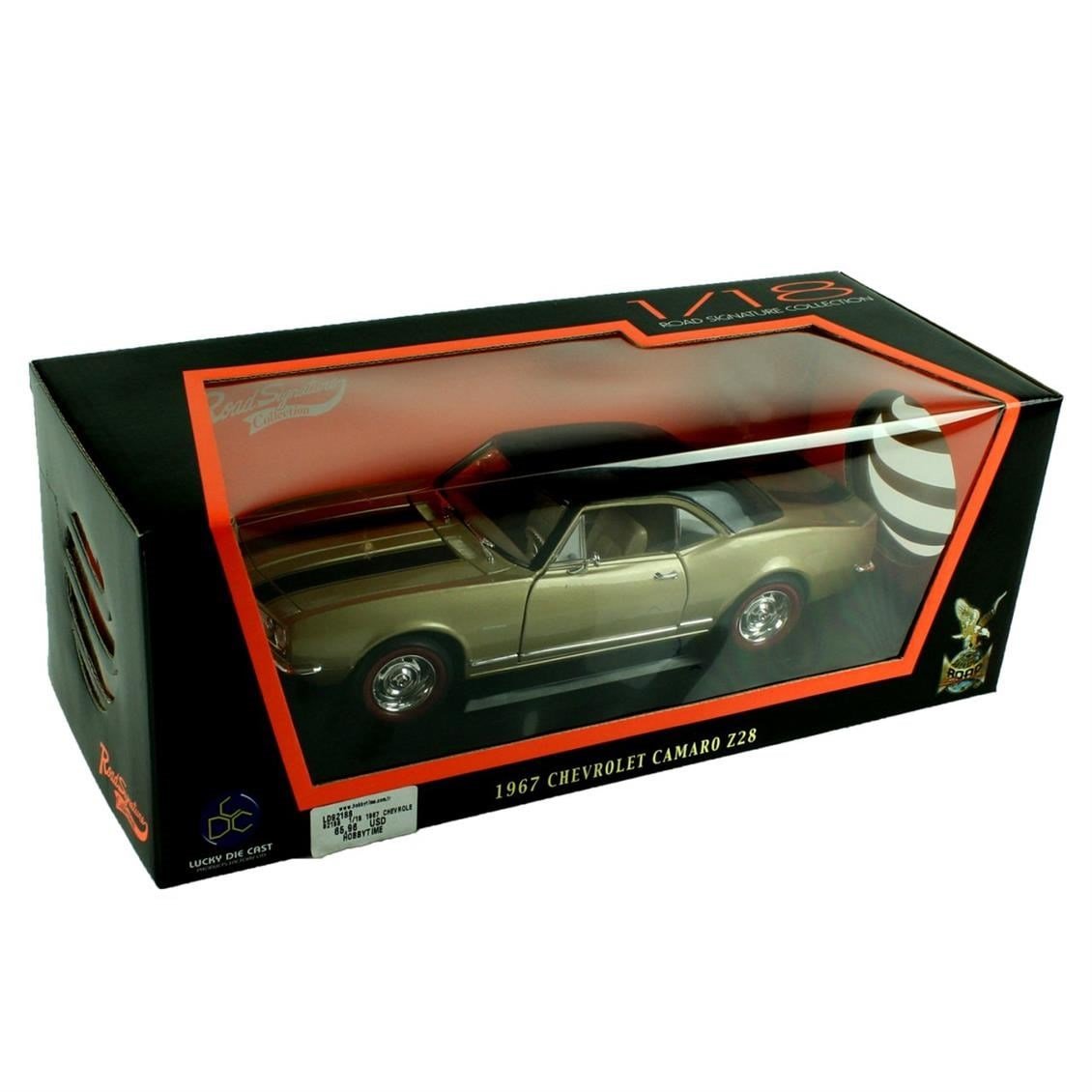 Road Signature 92188 1/18 Ölçek, 1967 Chevrolet Camaro Z 28, Gold, Sergilemeye Hazır Metal Araba Modeli