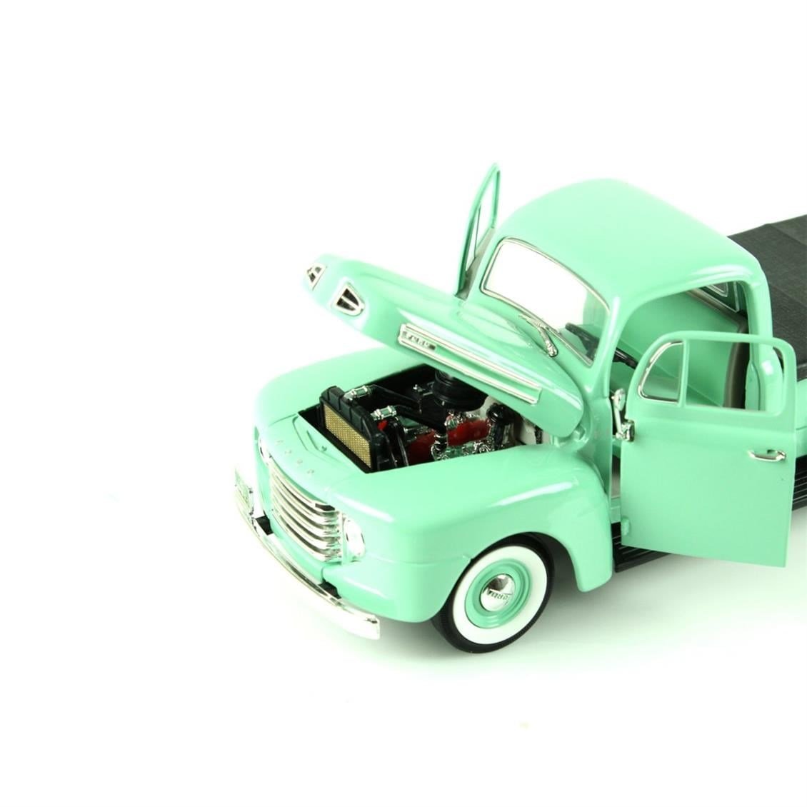 Road Signature 92218 1/18 Ölçek, 1948 Ford F-1 Pickup With Flatbed Cov, Green, Sergilemeye Hazır Metal Araba Modeli