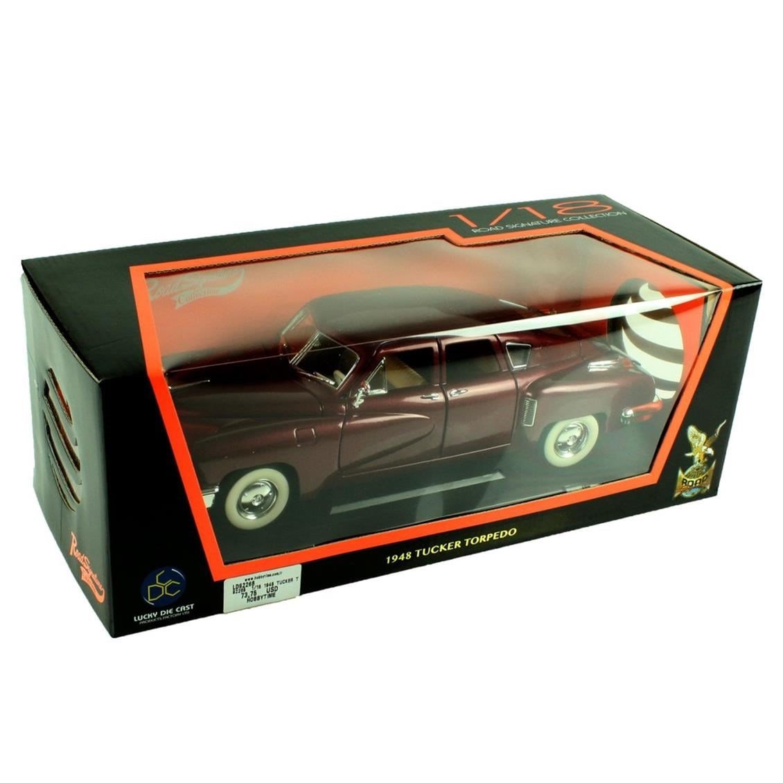 Road Signature 92268 1/18 Ölçek, 1948 Tucket Torpedo,Burgundy, Sergilemeye Hazır Metal Araba Modeli