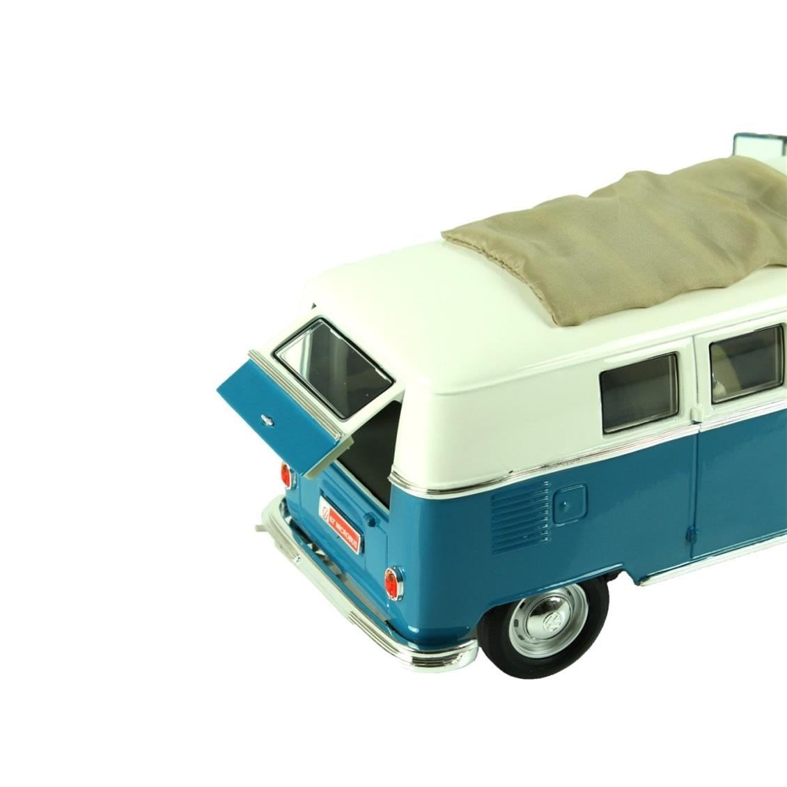 Road Signature 92327 1/18 Ölçek, 1962 Volkwagen Microbus Sunroof, Blue, Sergilemeye Hazır Metal Araba Modeli