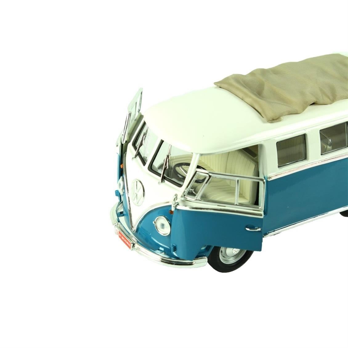 Road Signature 92327 1/18 Ölçek, 1962 Volkwagen Microbus Sunroof, Blue, Sergilemeye Hazır Metal Araba Modeli