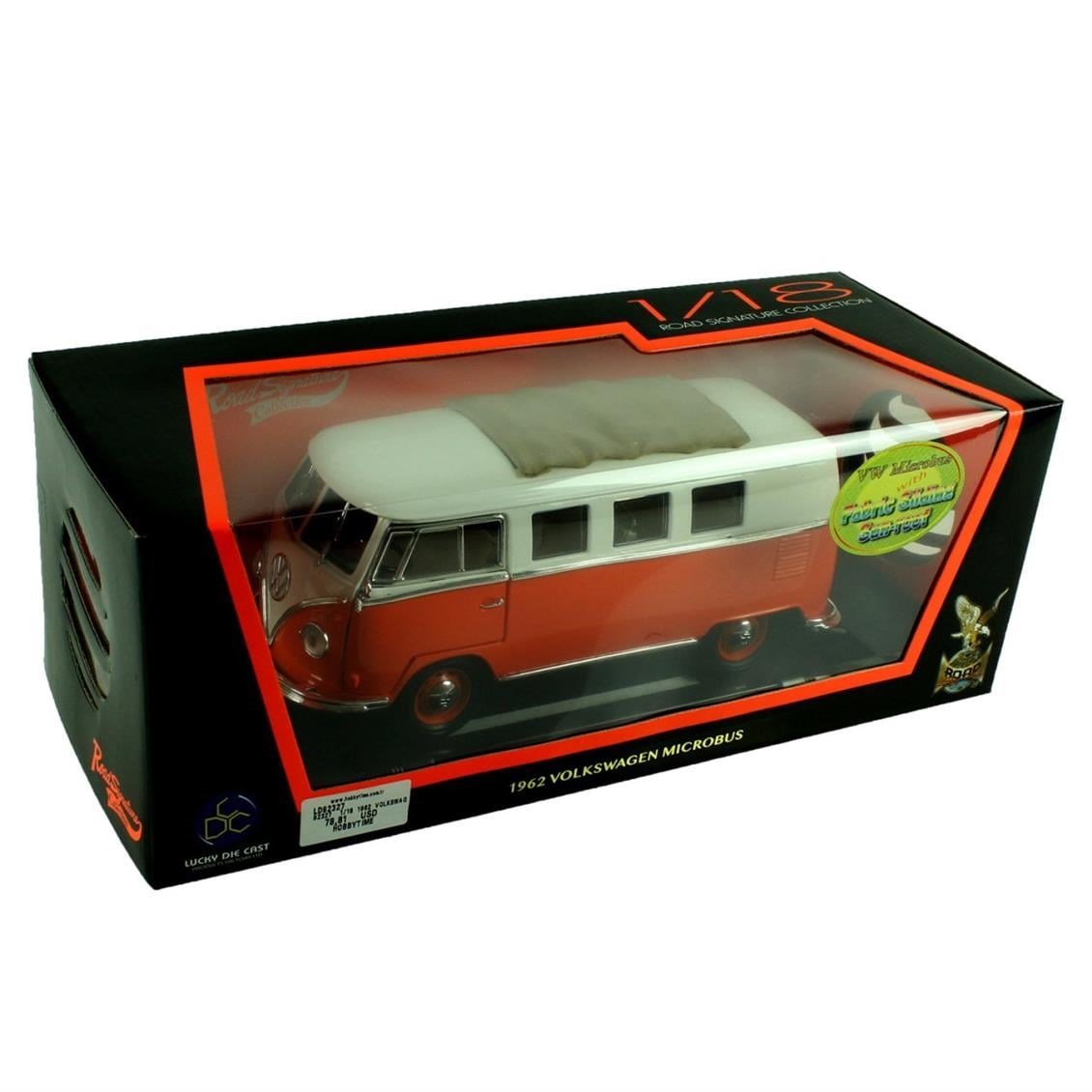 Road Signature 92327 1/18 Ölçek, 1963 Volkwagen Microbus Sunroof, Orange, Sergilemeye Hazır Metal Araba Modeli