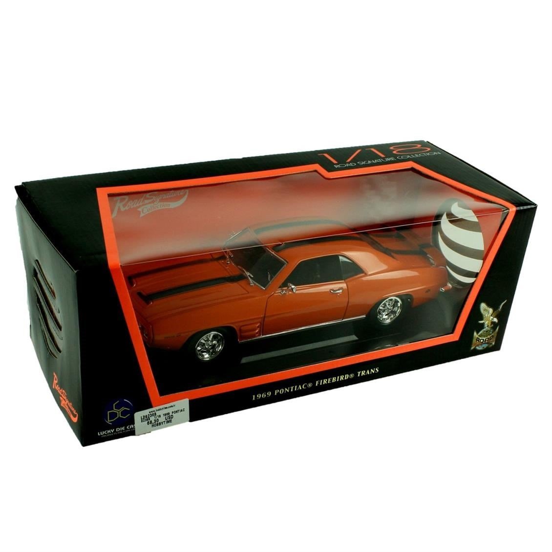 Road Signature 92368 1/18 Ölçek, 1969 Pontiac Firebird Transam, Orange, Sergilemeye Hazır Metal Araba Modeli