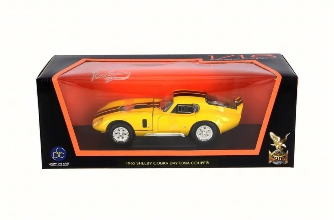 Road Signature 92408 1/18 Ölçek, 1965 Shelby Cobra Daytone Coupe, Yellow, Sergilemeye Hazır Metal Araba Modeli