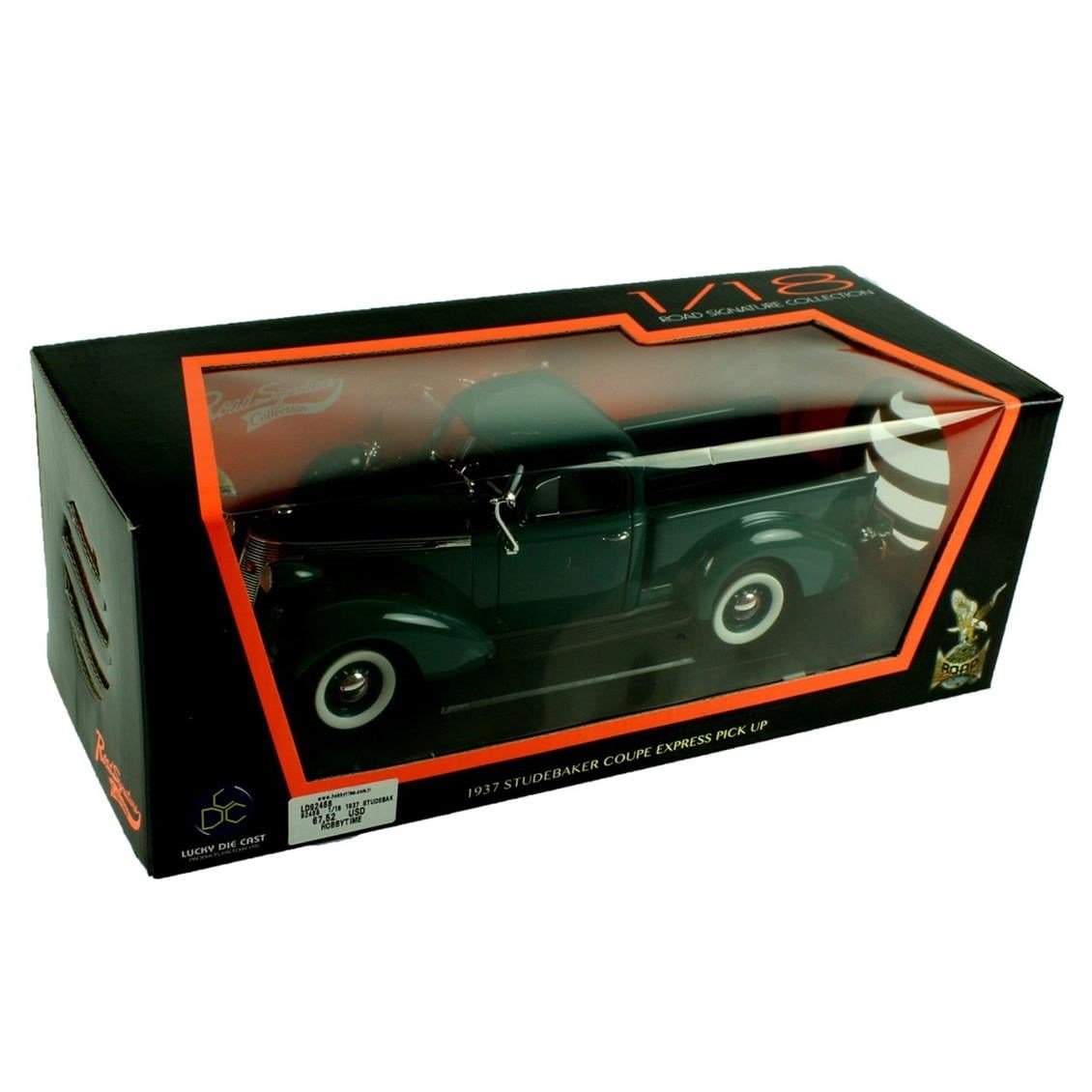 Road Signature 92458 1/18 Ölçek, 1937 Studebaker Coupe Express Pickup, Green, Sergilemeye Hazır Metal Araba Modeli