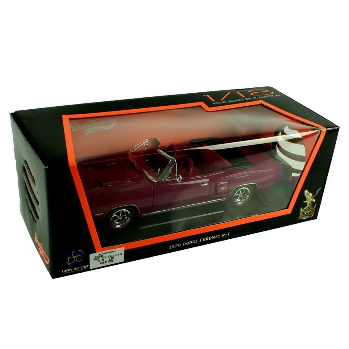 Road Signature 92548 1/18 Ölçek, 1970 Dodge Coronet R/T, Purple, Sergilemeye Hazır Metal Araba Modeli