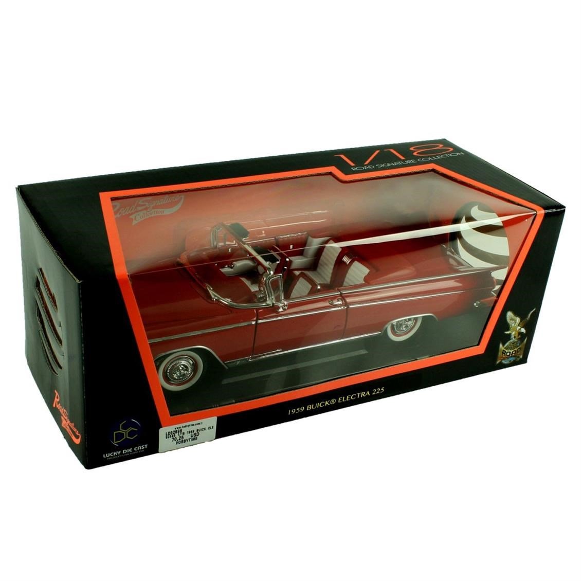 Road Signature 92598 1/18 Ölçek, 1959 Buick Electra 225, Red, Sergilemeye Hazır Metal Araba Modeli