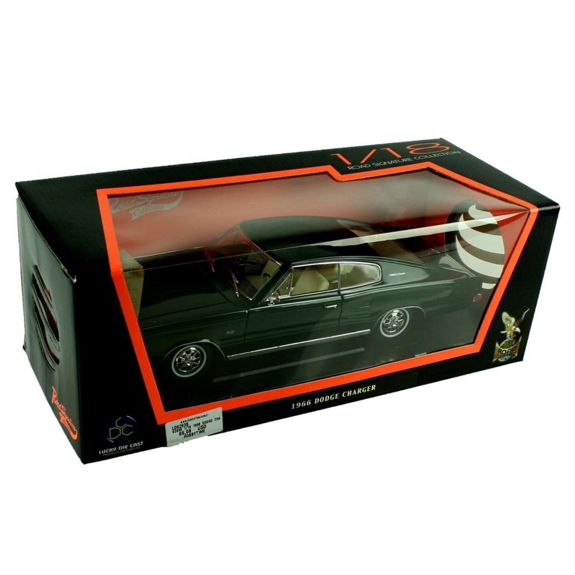 Road Signature 92638 1/18 Ölçek, 1966 Dodge Charger, Green, Sergilemeye Hazır Metal Araba Modeli