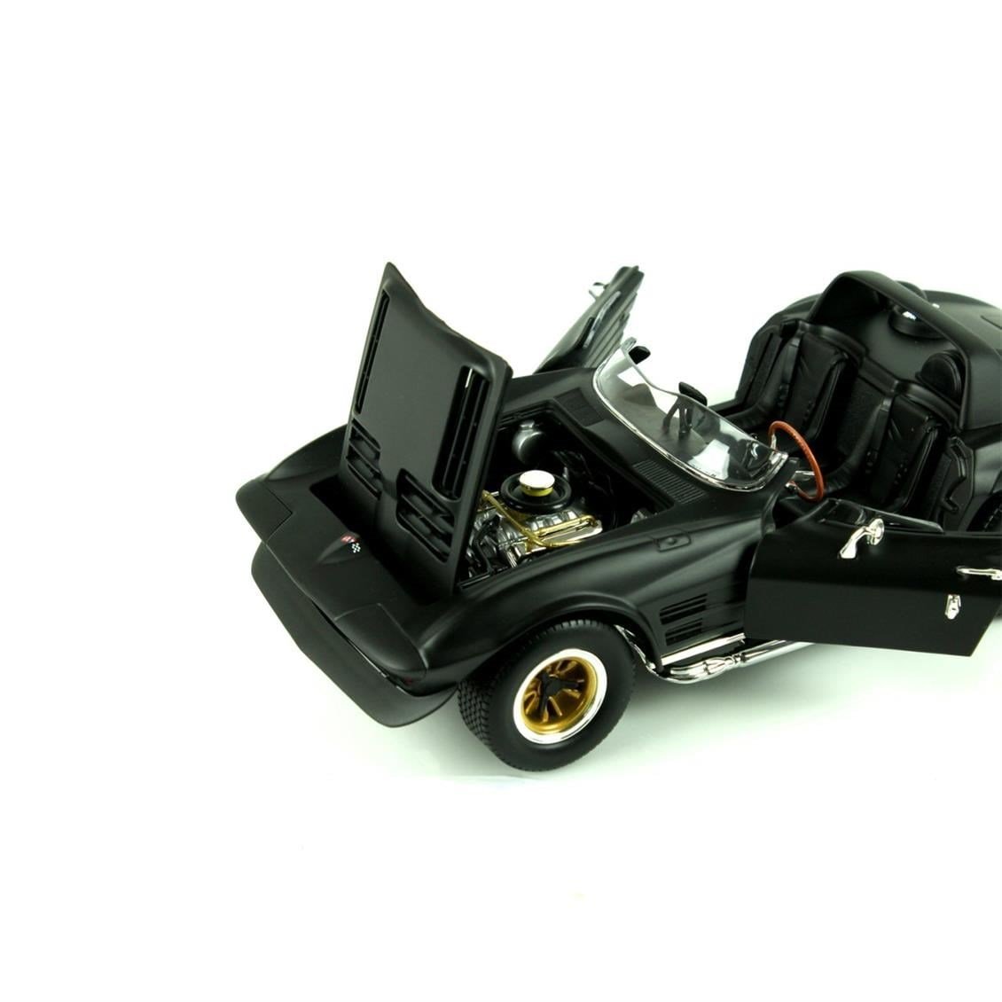 Road Signature 92697 1/18 Ölçek, 1964 Chevrolet Corvette Grand Sport, Black, Sergilemeye Hazır Metal Araba Modeli