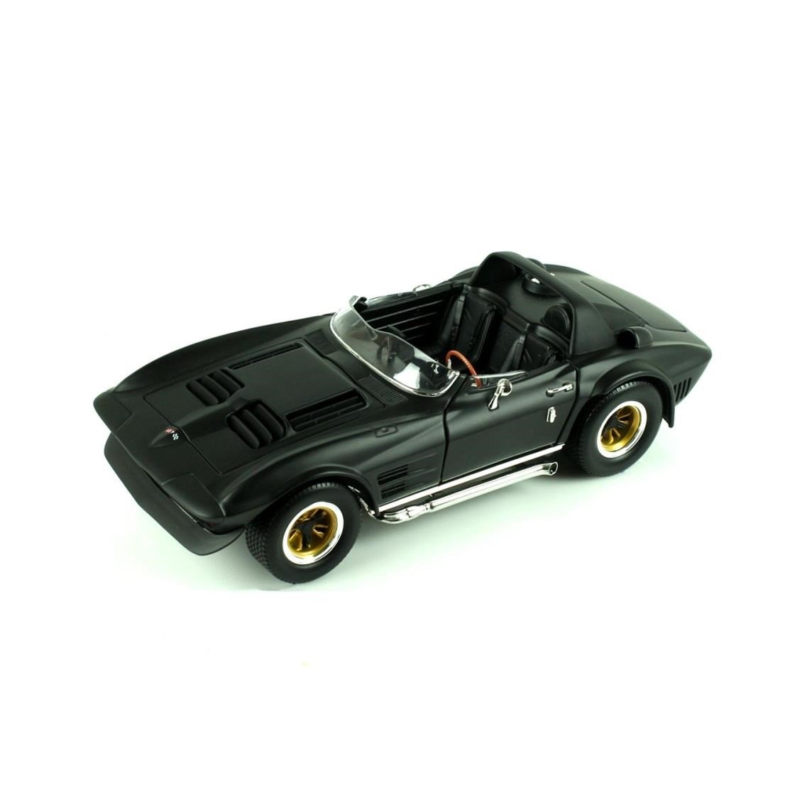 Road Signature 92697 1/18 Ölçek, 1964 Chevrolet Corvette Grand Sport, Black, Sergilemeye Hazır Metal Araba Modeli