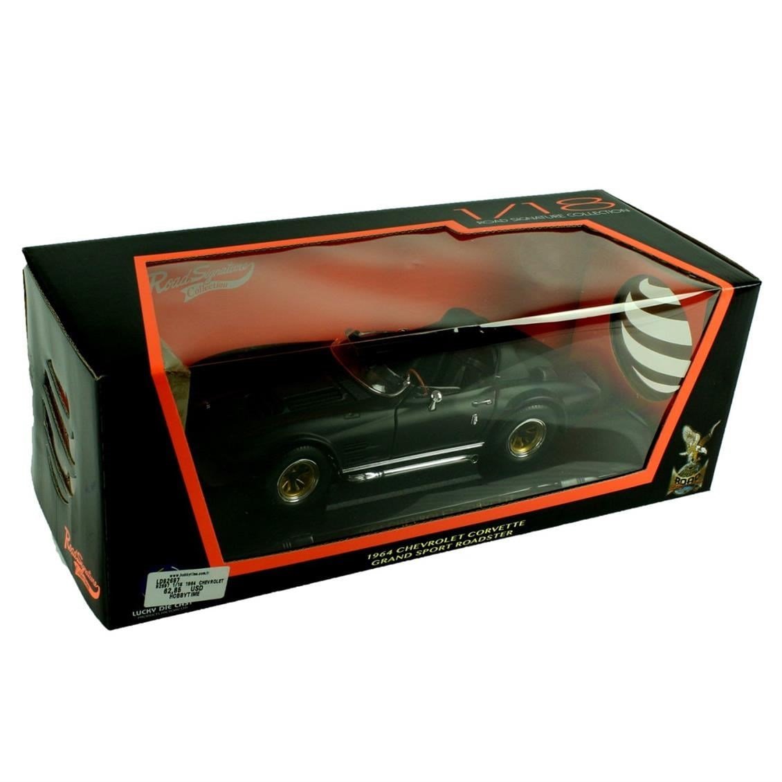 Road Signature 92697 1/18 Ölçek, 1964 Chevrolet Corvette Grand Sport, Black, Sergilemeye Hazır Metal Araba Modeli