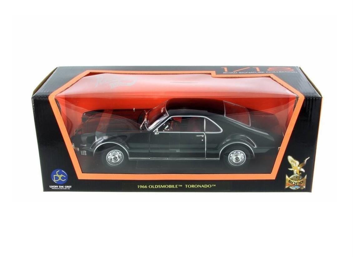 Road Signature 92718 1/18 Ölçek, 1966 Oldsmobile Toronado, Black, Sergilemeye Hazır Metal Araba Modeli