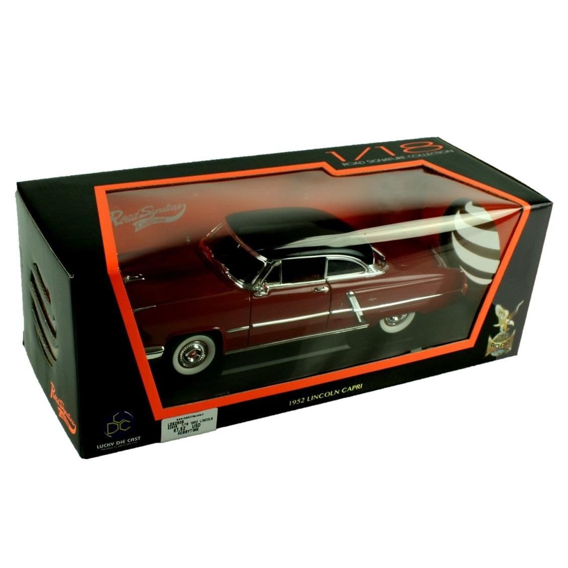 Road Signature 92808 1/18 Ölçek, 1952 Lincoln Capri, Burgundy, Sergilemeye Hazır Metal Araba Modeli