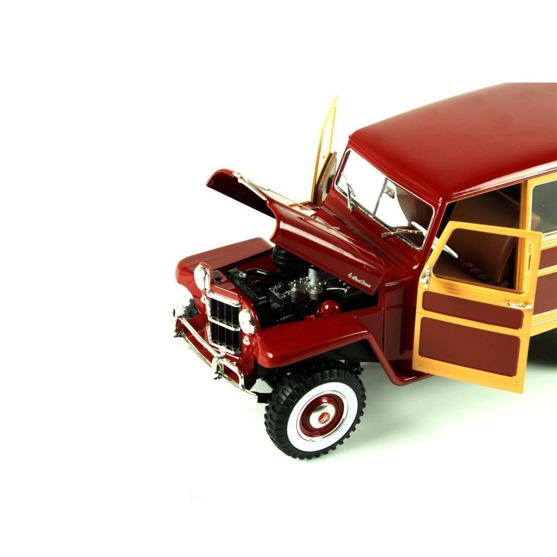 Road Signature 92858 1/18 Ölçek, 1955 Willys Jeep Station Wagon, Burgundy, Sergilemeye Hazır Metal Araba Modeli