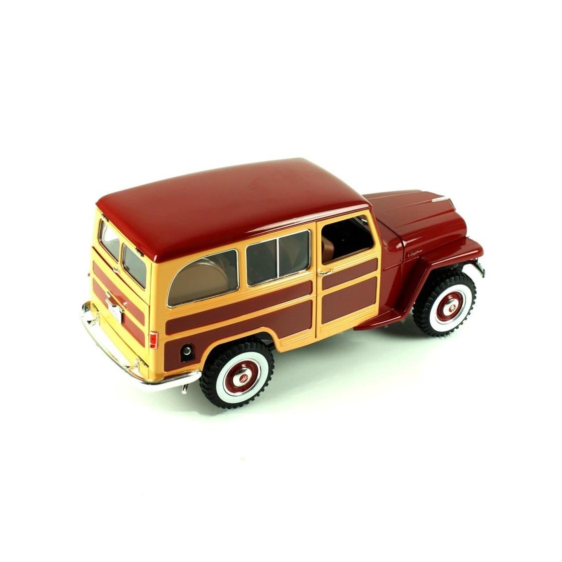 Road Signature 92858 1/18 Ölçek, 1955 Willys Jeep Station Wagon, Burgundy, Sergilemeye Hazır Metal Araba Modeli