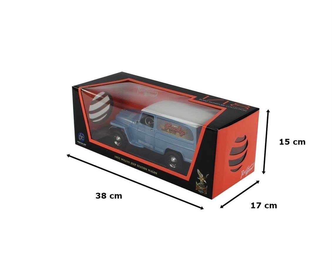 Road Signature 92858 1/18 Ölçek, 1955 Willys Jeep Station Wagon, Blue, Sergilemeye Hazır Metal Araba Modeli