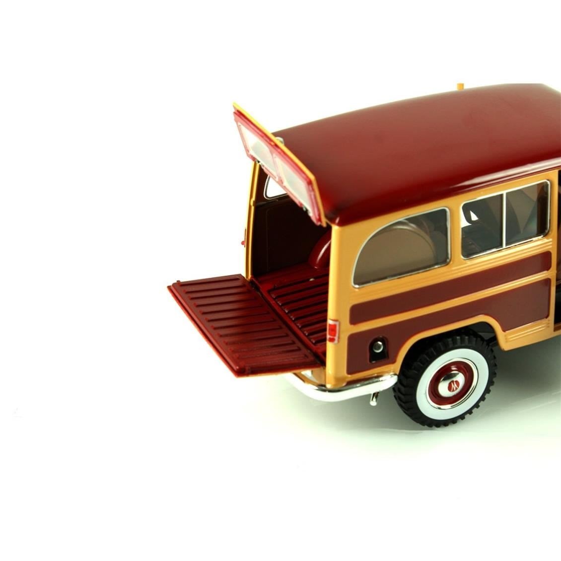 Road Signature 92858 1/18 Ölçek, 1955 Willys Jeep Station Wagon, Burgundy, Sergilemeye Hazır Metal Araba Modeli