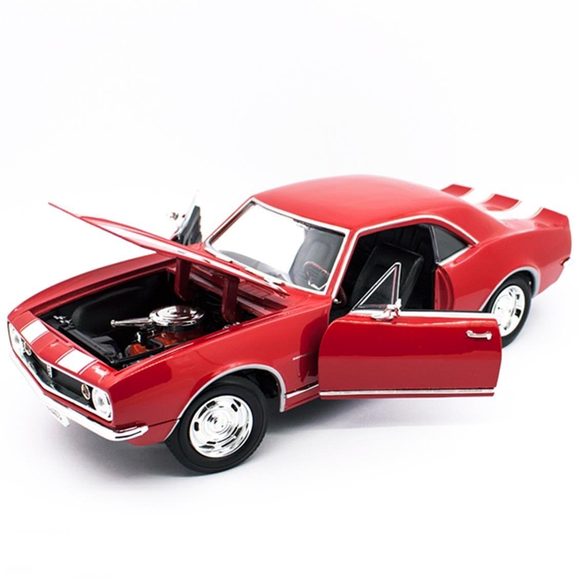 RoadSignature 19867 1/18 Ölçek, Chevrolet Camaro Z28, Beyaz Şeritli-Kırmızı, Sergilemeye Hazır Metal Araba Modeli