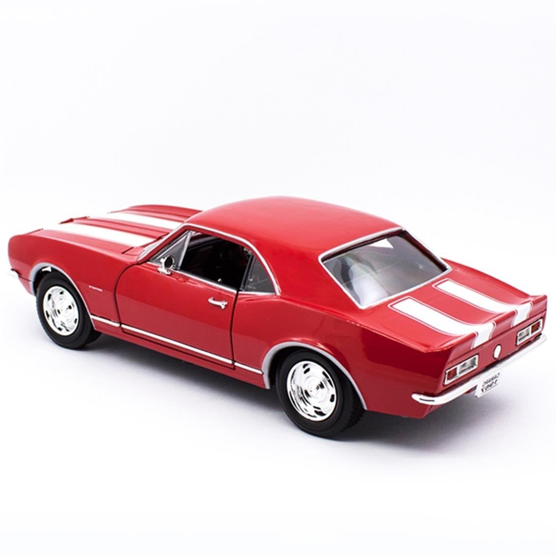 RoadSignature 19867 1/18 Ölçek, Chevrolet Camaro Z28, Beyaz Şeritli-Kırmızı, Sergilemeye Hazır Metal Araba Modeli