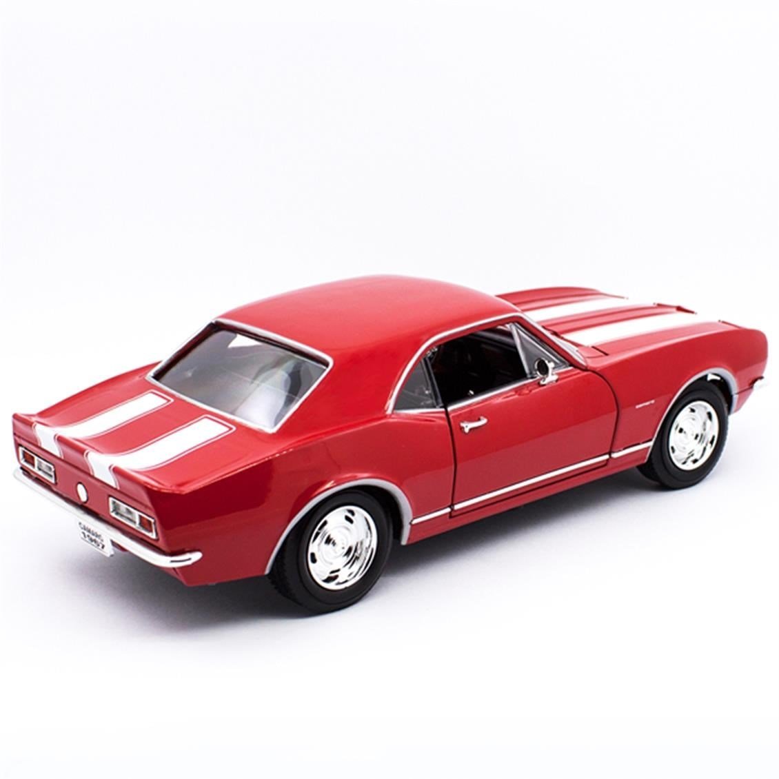 RoadSignature 19867 1/18 Ölçek, Chevrolet Camaro Z28, Beyaz Şeritli-Kırmızı, Sergilemeye Hazır Metal Araba Modeli