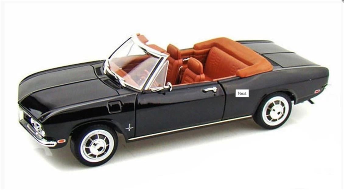 RoadSignature 92498 1/18 Ölçek, 1969 Chevrolet Corvair Monza,Cabrio, Siyah, Sergilemeye Hazır Metal Araba Modeli