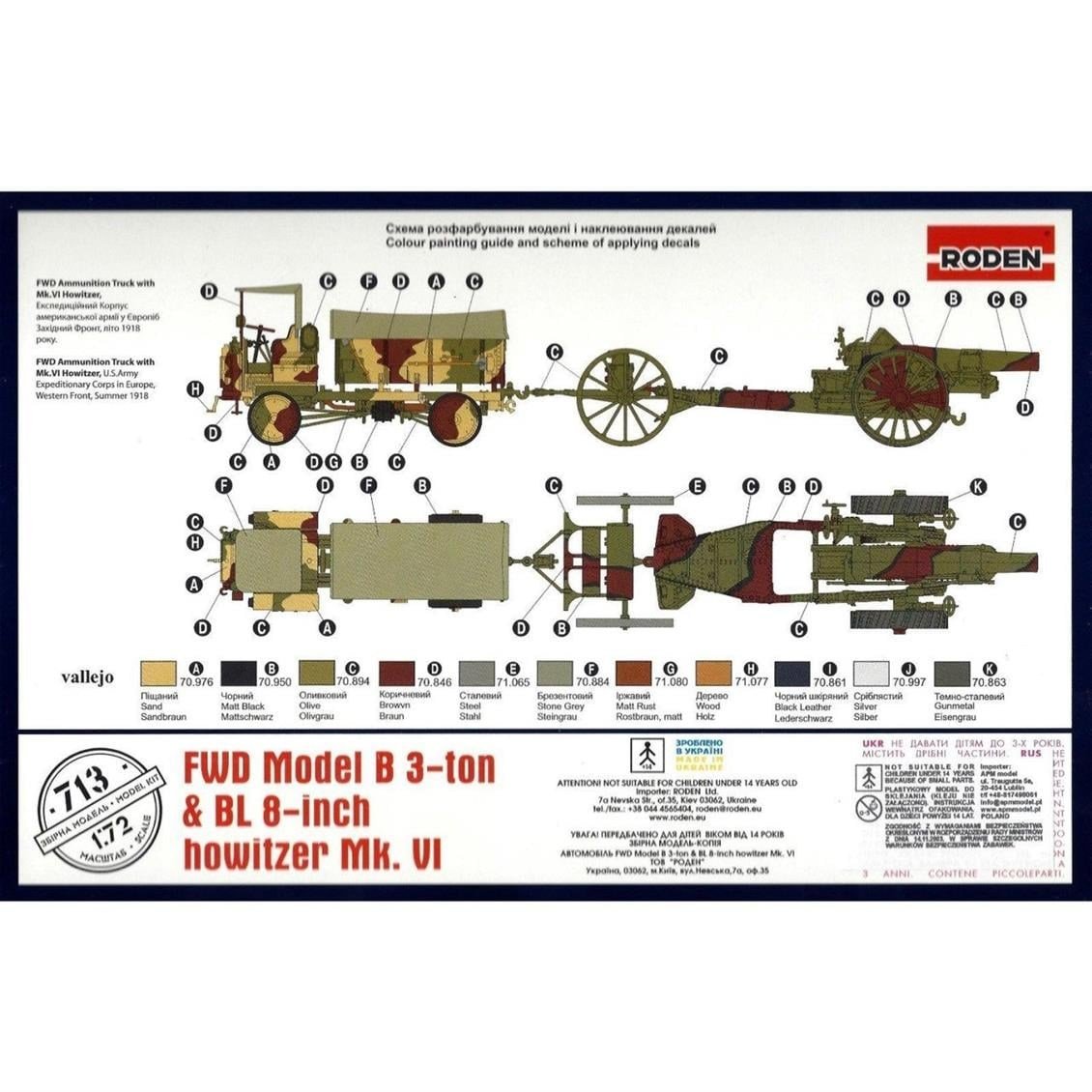 Roden 713 1/72 Ölçek, FWD Model B 3 ton and BL 8-inch howitzer