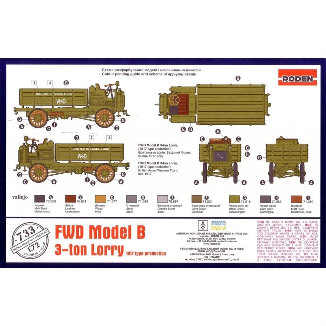 Roden 733 1/72 Ölçek, FWD Model B 3-ton Lorry