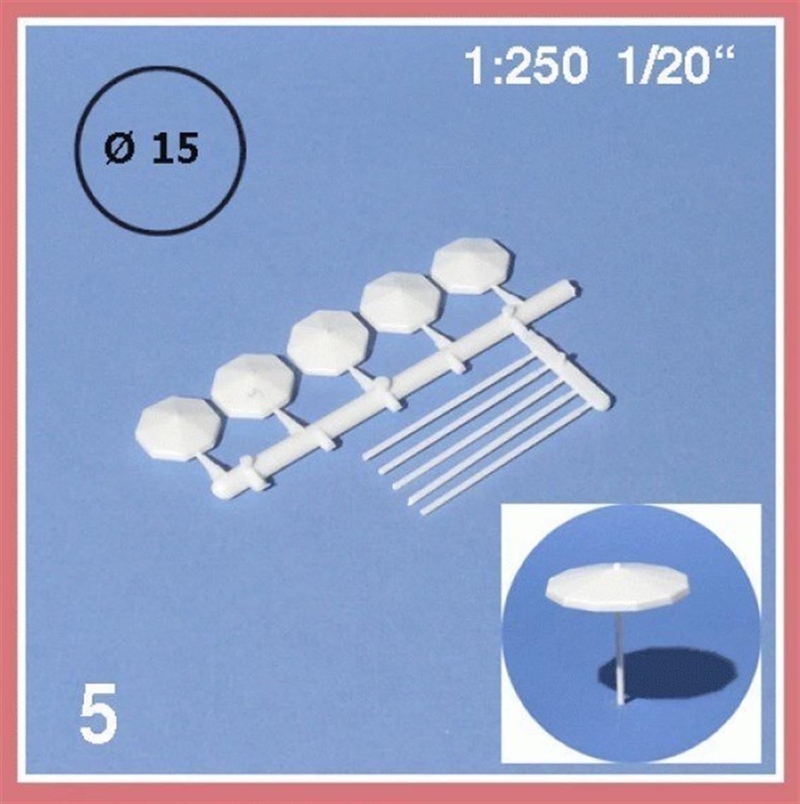 Schulcz 51015 1/250 Ölçek, Şemsiye -Beyaz -15 Mm Çap-5 Adet
