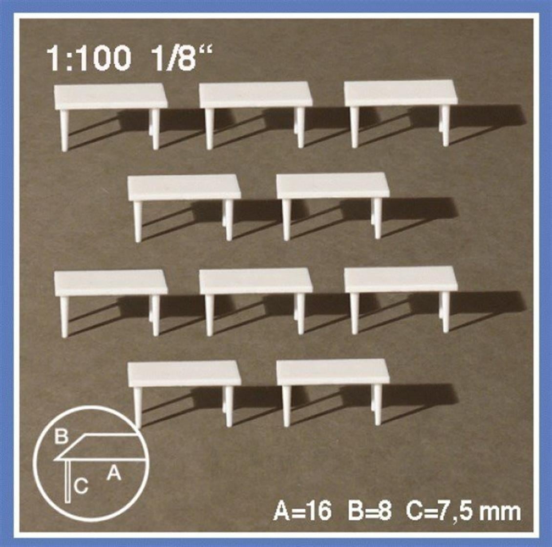 Schulcz 546020 1/100 Ölçek, -Dıkdörtgen Masa-Beyaz-10 Adet