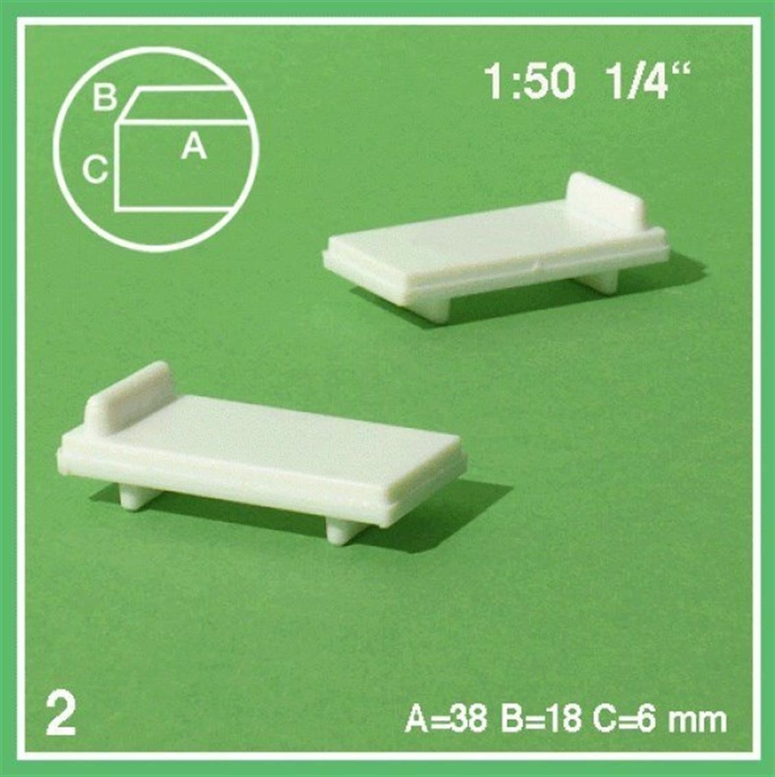 Schulcz 559001 1/50 Ölçek, Tek Kışılık Yatak-Beyaz-2 Adet