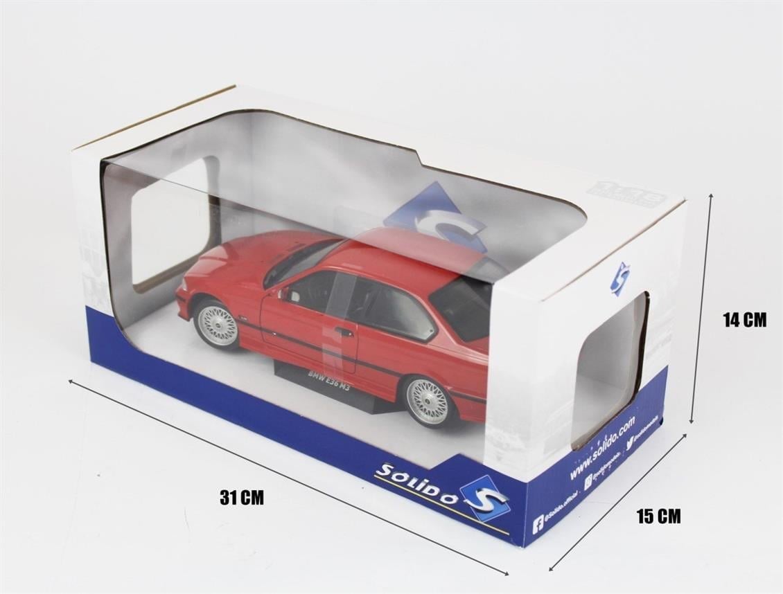 Solido 1803904 1/18 Ölçek, 1994 Bmw M3 (E36) Coupe, Kırmızı, Sergilemeye Hazır Metal Araba Modeli
