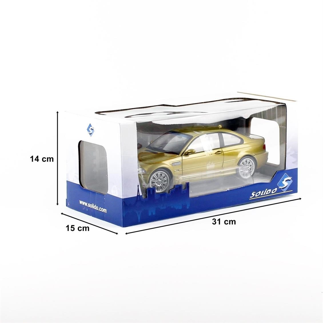 Solido 1806501 1/18 Ölçek, 2000 Bmw M3 (E46), Sarı, Sergilemeye Hazır Metal Araba Modeli