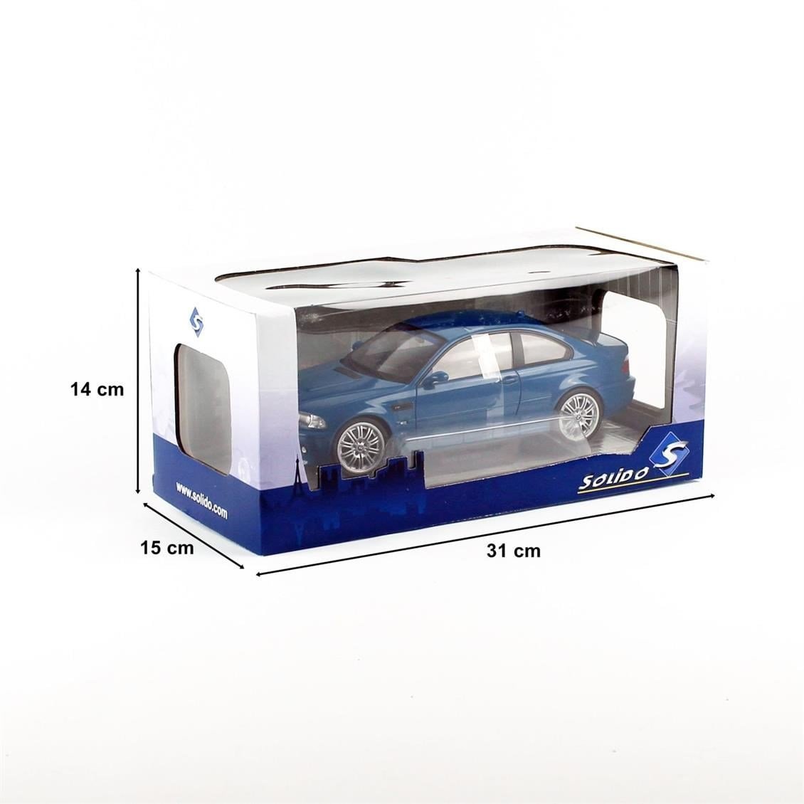 Solido 1806502 1/18 Ölçek, 2000 Bmw M3 (E46), Mavi, Sergilemeye Hazır Metal Araba Modeli