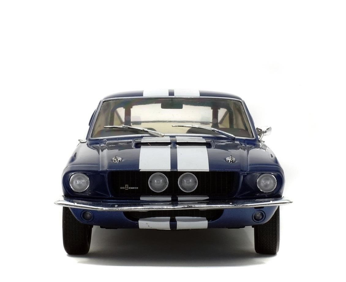Solido S1802903 1/18 Ölçek, 1967 Shelby Mustang GT500-Mavi üzeri Beyaz Çizgili-Sergilemeye Hazır Metal Araba Modeli
