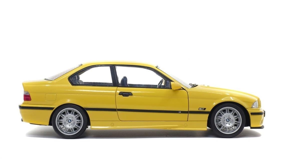 Solido S1803902 1/18 Ölçek, 1992 Bmw M3 E36-Sarı-Sergilemeye Hazır Metal Araba Modeli