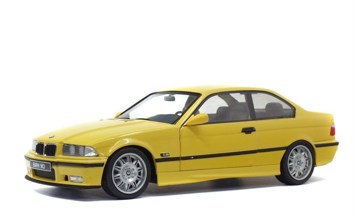 Solido S1803902 1/18 Ölçek, 1992 Bmw M3 E36-Sarı-Sergilemeye Hazır Metal Araba Modeli