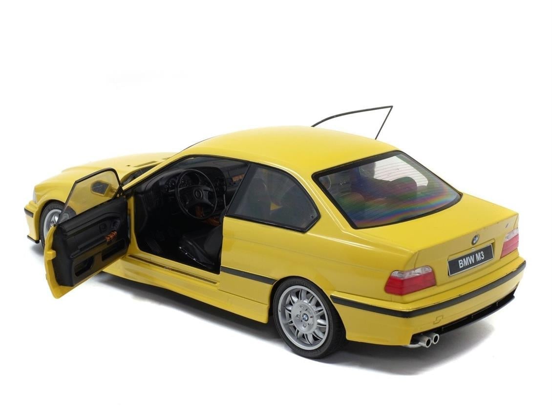 Solido S1803902 1/18 Ölçek, 1992 Bmw M3 E36-Sarı-Sergilemeye Hazır Metal Araba Modeli