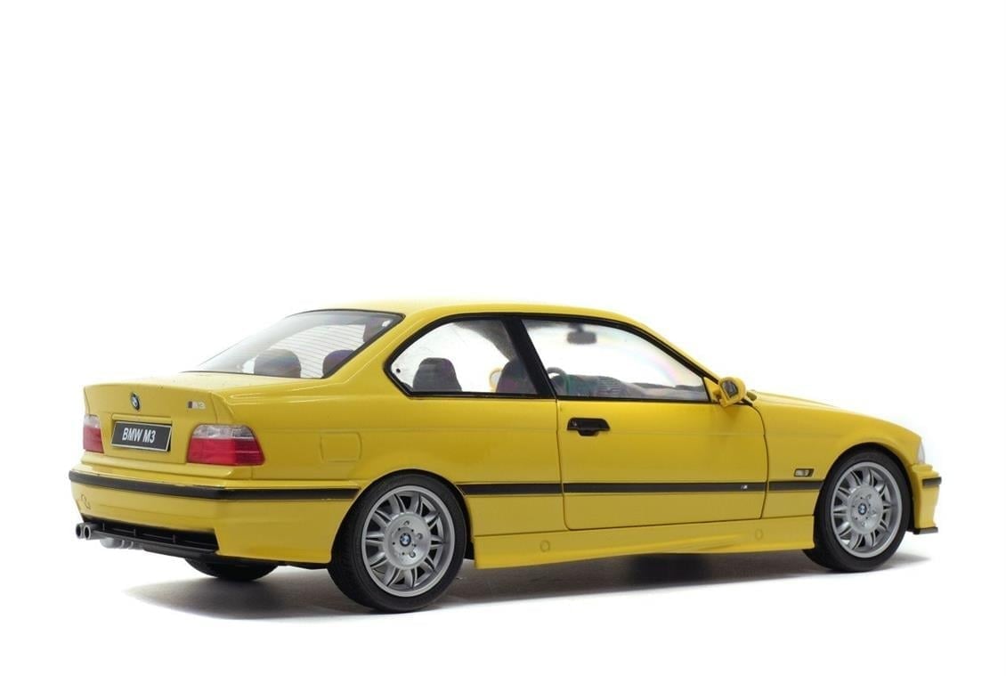 Solido S1803902 1/18 Ölçek, 1992 Bmw M3 E36-Sarı-Sergilemeye Hazır Metal Araba Modeli